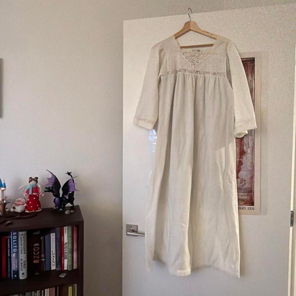 Vintage Christian Dior White Lace Trim Nightgown Maxi Gown Large